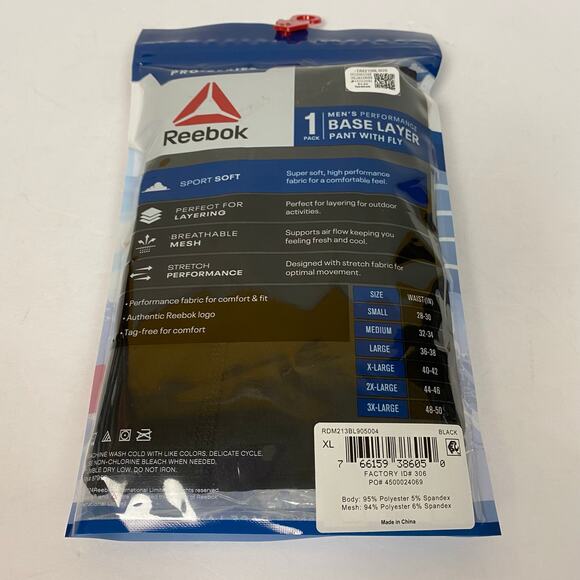 Reebok Mens performance Base Layer Pant Fly Pro-Series Black Mesh XL 40-42 NEW - Picture 5 of 9